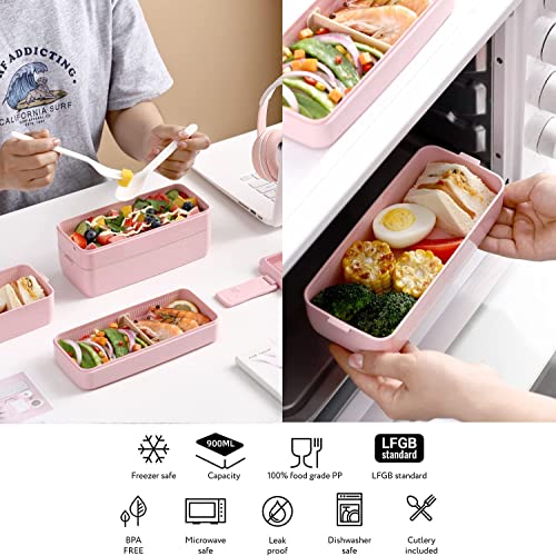 Rarapop Beige Stackable Bento Lunch Box Kit - 3 Compartment Container