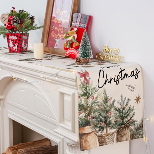 Christmas Table Runner 13x108 Inch Xmas Tree and Holly Holiday Decor