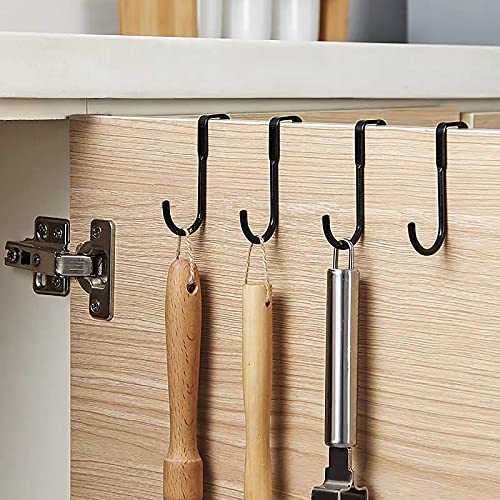 Envibe Over Door Hooks for Bathroom & Kitchen - 4 Pack, Black