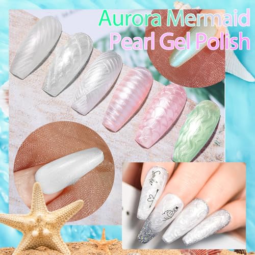NAIL GIL Pearl Gel Nail Polish Aurora Shimmer White Mermaid Soak Off LED