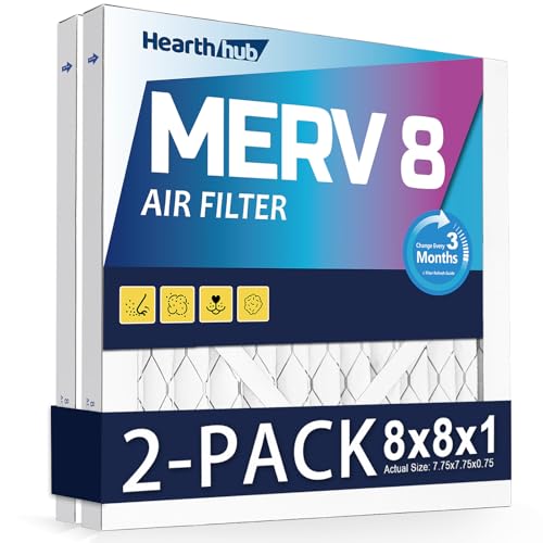 Hearthhub 8x8x1 MERV 8 Furnace Air Filter - 2 Pack (Actual 7.75x7.75x0.75)