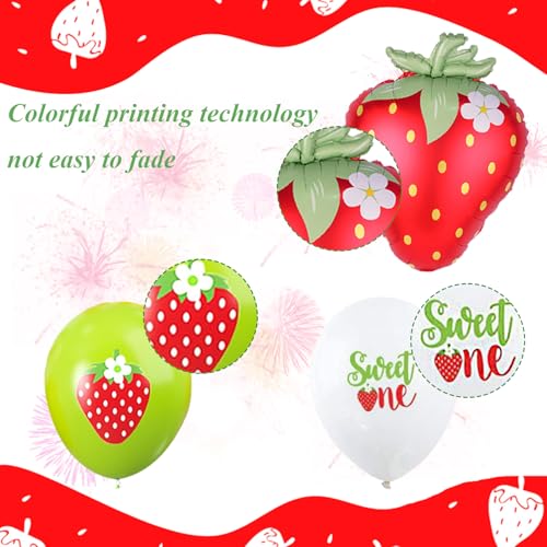 25 Pcs Strawberry Balloons Set with 40 Inch Red Number 1 Foil