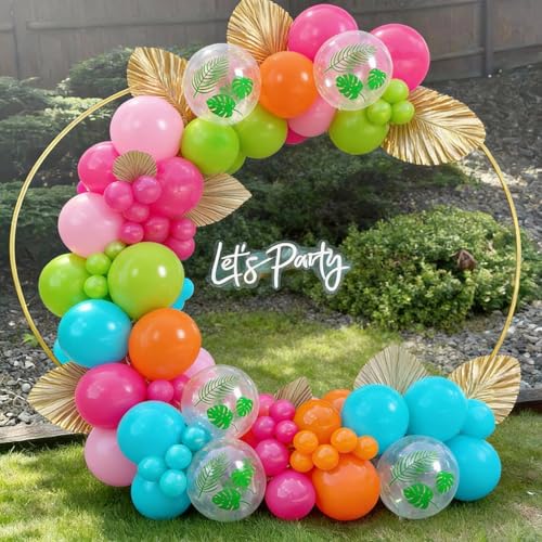 Tropical Hawaiian Balloon Set - 50 Pcs Pink, Teal & Green Luau Decorations