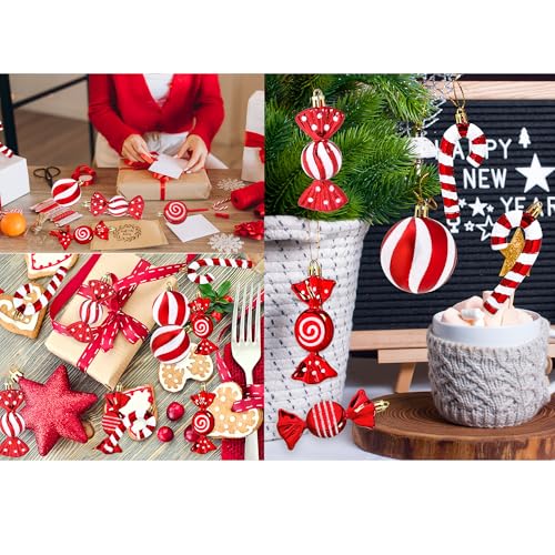 Christmas Candy Cane Lollipop Ornaments for Tree - Red 30Pcs Xmas Decor
