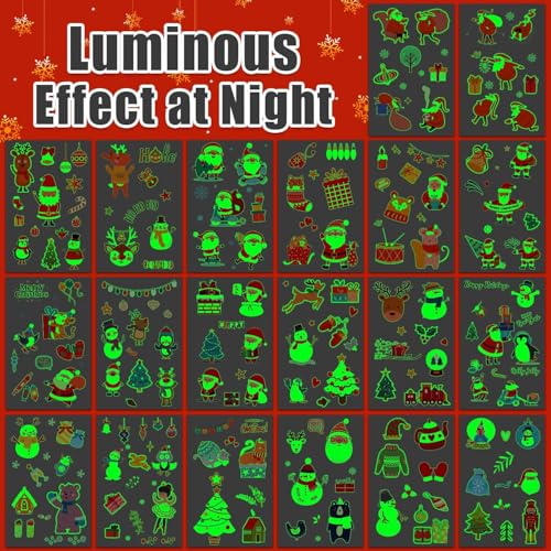 Partywind Glow in the Dark Christmas Temporary Tattoos for Kids