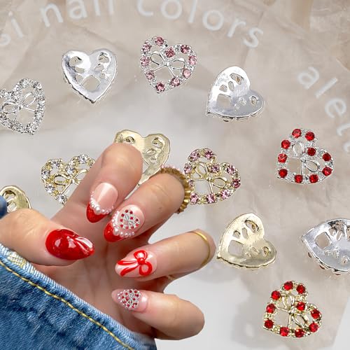 Valentine Heart Bow Nail Charms Rhinestones Crystals 20 Pcs