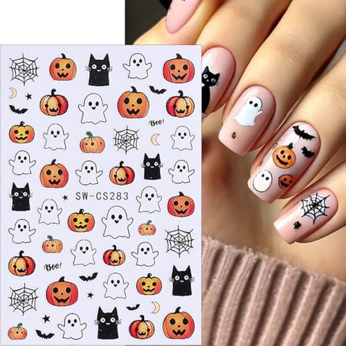 Halloween Nail Art Stickers 8 Sheets 3D Self-Adhesive Ghost Pumpkin Decals
