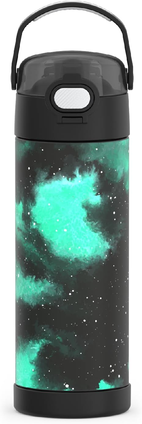 THERMOS FUNTAINER 16 Ounce Stainless Steel Vacuum Insulated Bottle - Galaxy Green, Wide Spout Lid