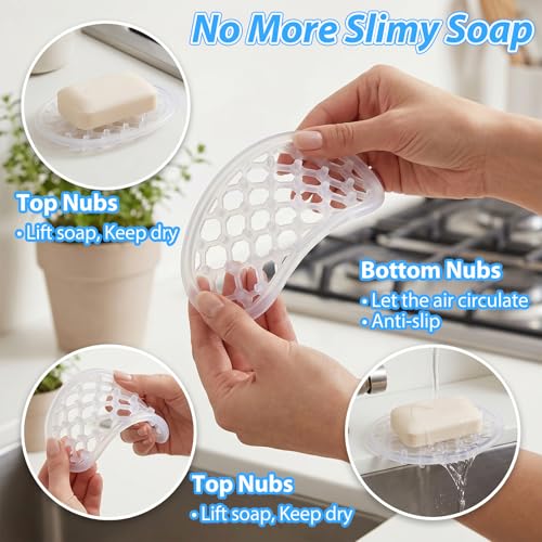 2-Pack Silicone Soap Dish with Drainage for Shower & Kitchen
