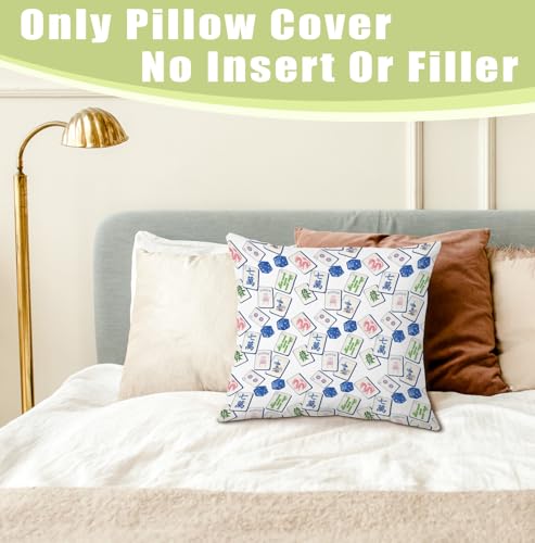 Blue Chinoiserie Mahjong 18x18 Flannel Pillow Cover - Mahjong Decor