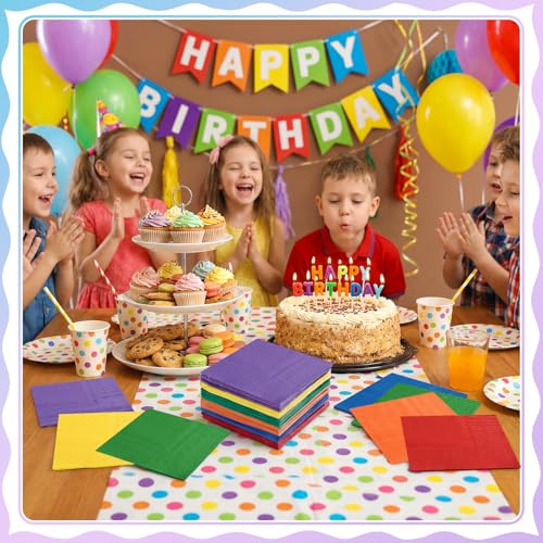 Rainbow Cocktail Napkins - 120 Pack 5x5 Inch Disposable Paper Napkins
