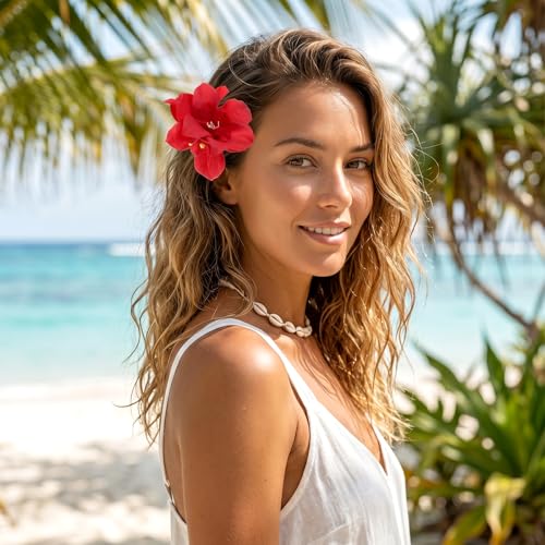6 Pcs Hawaiian Tropical Flower Hair Clips - 2.75 Inch Hibiscus Hair Accessories for Beach Vacation and Parties