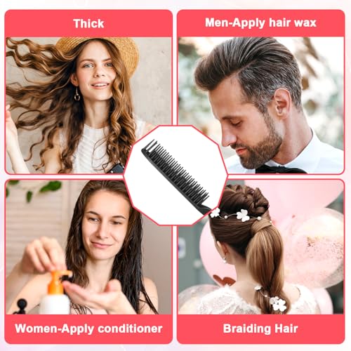 3 Row Styling Comb with Rat Tail - 2 Pack Black Hair Brushes