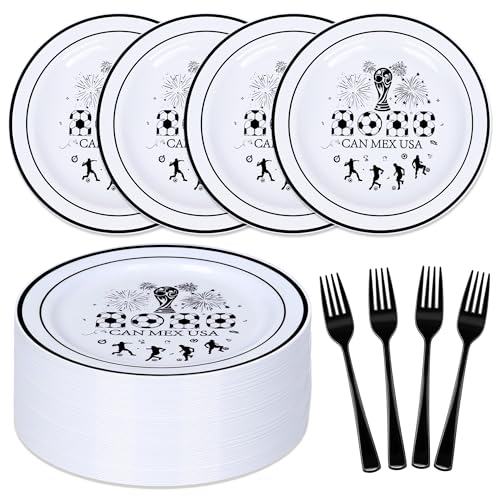 World Cup Soccer Dessert Plates Set - 60 Pcs with Forks