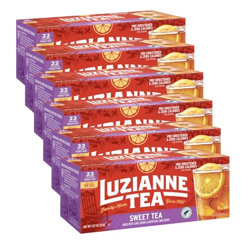 Luzianne Sweet Iced Tea Bags 22 Count Pack of 6 - Pre-Sweetened Southern Brew