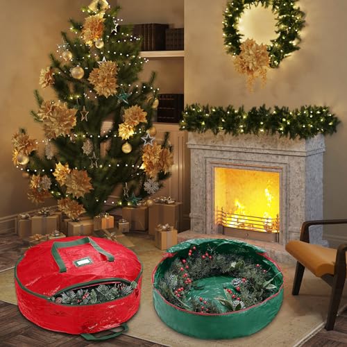 24" Christmas Wreath Storage Bags - 2 Pack with Heavy Duty Handles