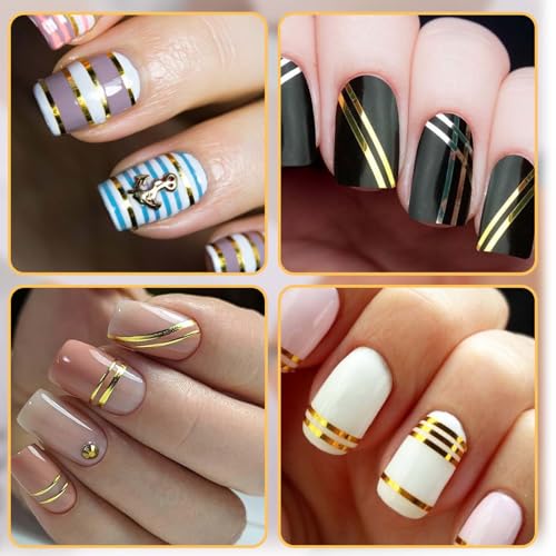 Metallic Nail Art Striping Tape Stickers - 7 Sheets Gold & Silver DIY