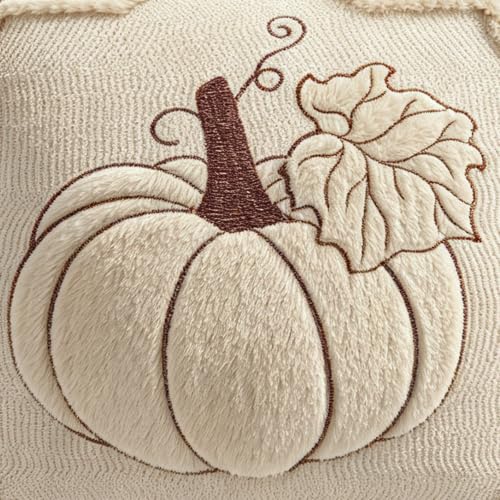 18x18 Fall Pumpkin Pillow Covers Set of 2 - Beige Embroidered