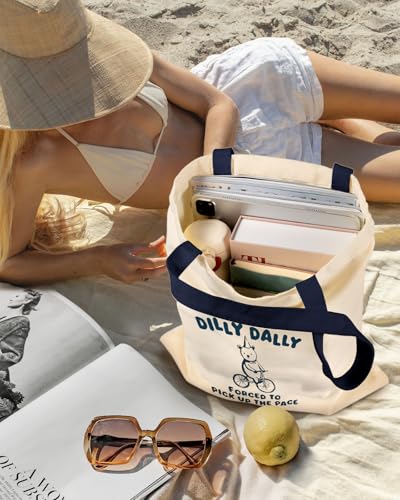 Miss Adola Aesthetic Canvas Tote Bag - Cycling Bear Print Shoulder Bag