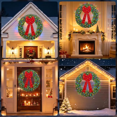 48-Inch Artificial Christmas Wreath for Outdoor Decor with Red Bow
