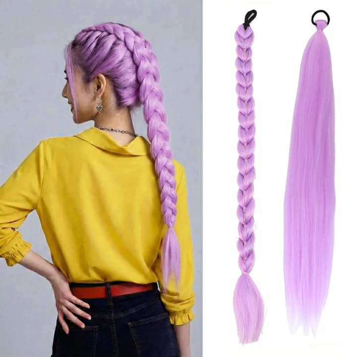 Purple Braided Ponytail Extension 27.5 Inch Synthetic Hair Claw Clip