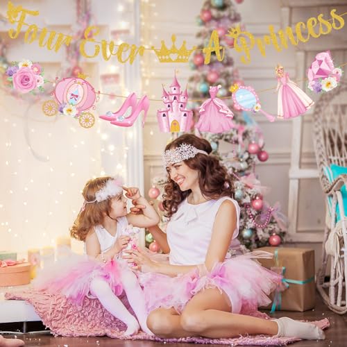 Four Ever a Princess 4th Birthday Banner - Gold & Pink Party Decor