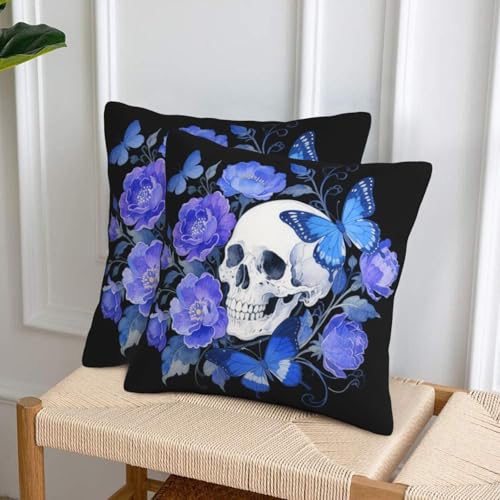 Gothic Floral Skull and Butterfly Throw Pillow Covers, 18x18 Set of 2