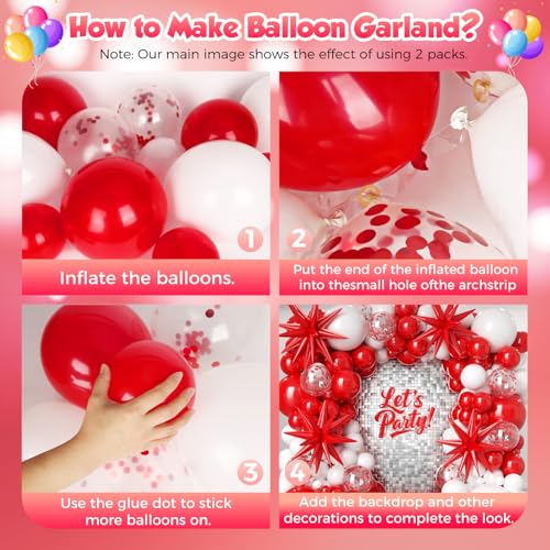153pc Red and White Balloon Garland Arch Kit with Star Balloons
