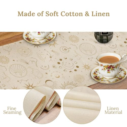 Moon Table Runner Boho Witchy Moon Phase Celestial Decor 13x36in - Moon-White