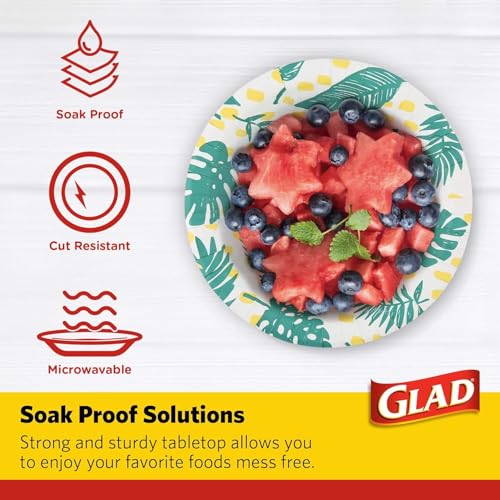 Glad 16 Oz Disposable Paper Bowls - Palm Leaf Design, 50 Count