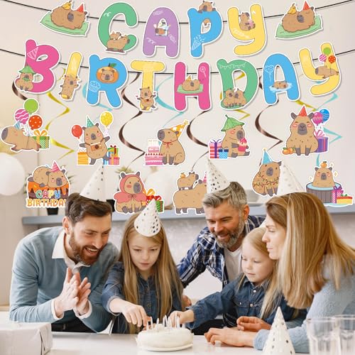 Capybara Birthday Party Decorations - 12PCS Hanging Banners & Swirls