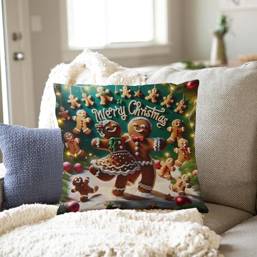 Gingerbread Man Woman Dancing Throw Pillow Cover 16x16 Inch - Jiaopenyou