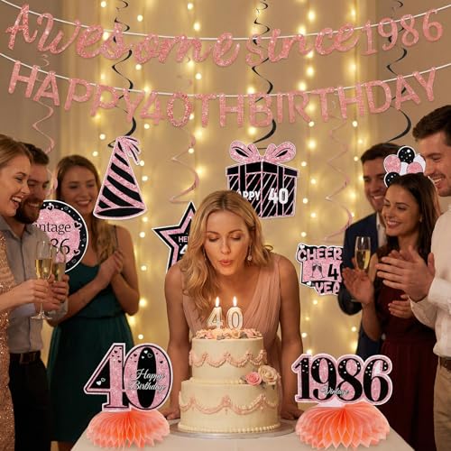Elegant 40th Birthday Decorations Set for Women - 11 Pcs Party Supplies