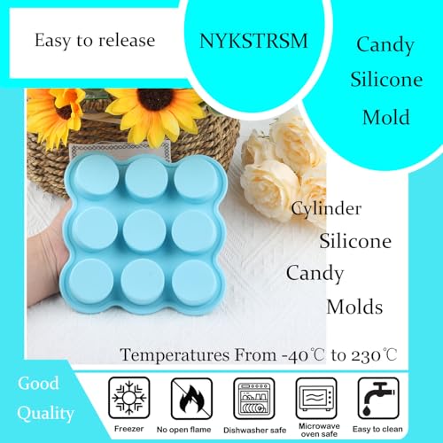 9 Cavity Cylinder Silicone Candy Mold for Chocolate and Ice Cubes, Blue