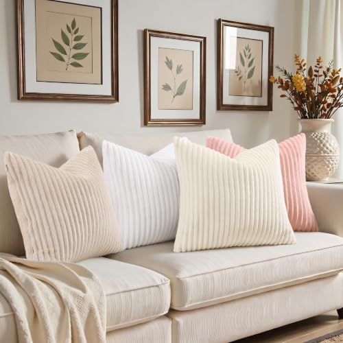 Simmore Cream White Flannel Throw Pillow Covers 18x18 Set of 2 - Soft & Luxurious Home Decor