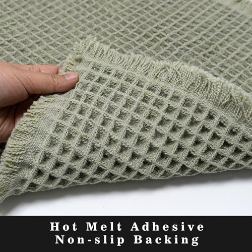 Eanpet Waffle Green Bath Rug, Non-Slip Absorbent Boho Mat 17.3" x 23.6"