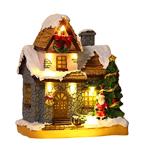 Christmas Village Houses with Warm LED Lights - Handmade Resin Scene - Variation A