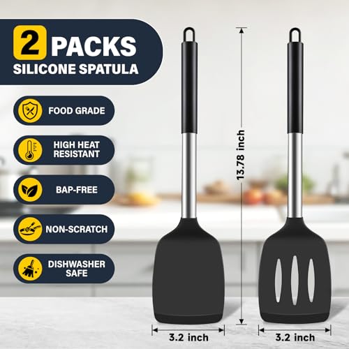 Hoosook 2-Pack Silicone Spatula Set, Non-Stick Heat-Resistant Kitchen Tools