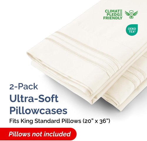 King Standard Pillow Cases - Soft Hotel Quality Covers | Comfy, Fade-Free & Wrinkle Resistant - 2 Piece Set in Off White