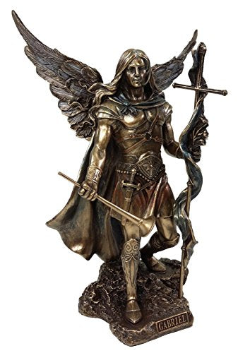 Religious Saint Michael and Gabriel Statues Set - Hand Painted Bronze Finish, 9 1/4 Inch Tall