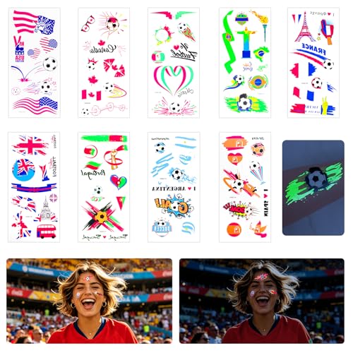 2026 World Cup Neon Glow Temporary Face Tattoos - Soccer Fan Stickers