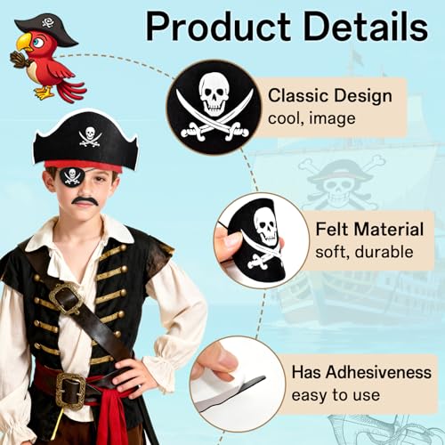 9 Pcs Pirate Hat Set for 3 Kids - Fun Accessories for Parties