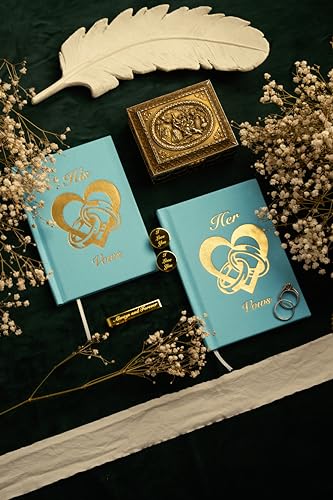 His and Hers Linen Vow Books Set with Cufflinks and Tie Clip