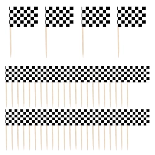 Checkered Racing Flag Toothpicks 100 Pack for Cupcakes & Party Decor