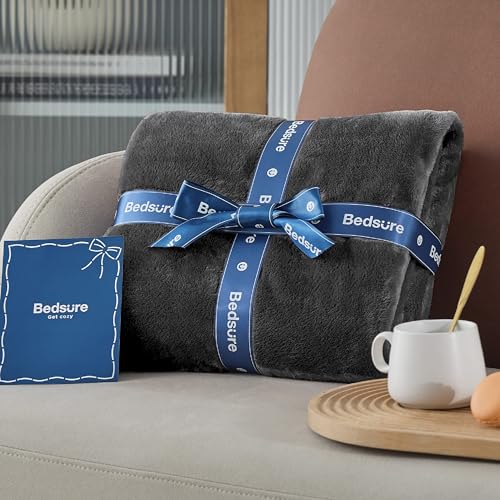 Bedsure Full Size Flannel Fleece Blanket - Charcoal 84x90 Inch Soft Plush