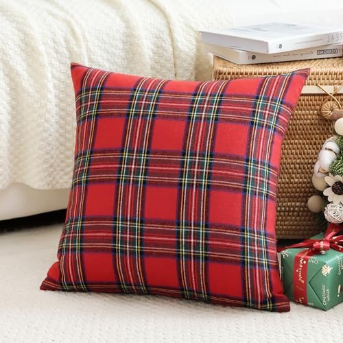 OTOSTAR Christmas Scottish Plaid Throw Pillow Cover, Red and Green, 24x24