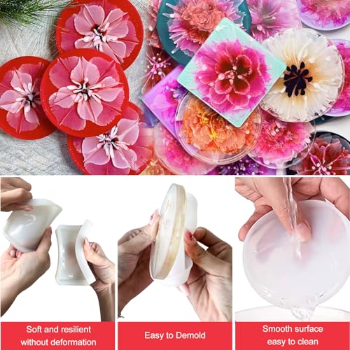 4-Piece Silicone Coaster Mold Set - Round & Square for DIY Crafts