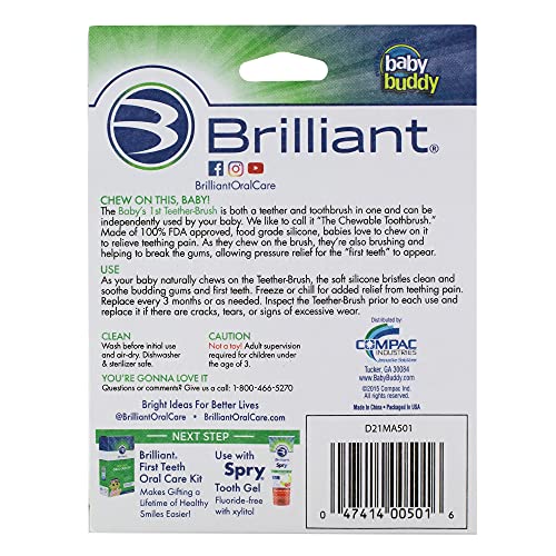 Brilliant Baby Teether Toothbrush, Silicone Bristles for 4+ Months