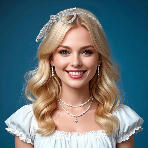 BOXOB Silver Rhinestone Bow Headband Crystal Hair Crown for Women