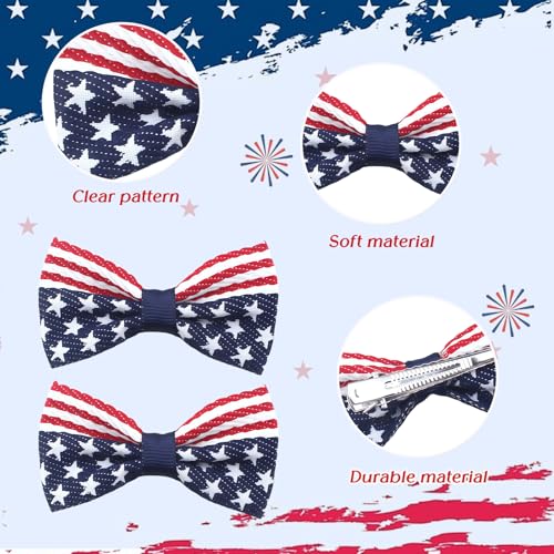Ecuupas 4th of July Bow Hair Clips - Patriotic Star Alligator Pins 2Pcs